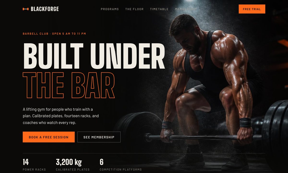 BlackForge gym website hero