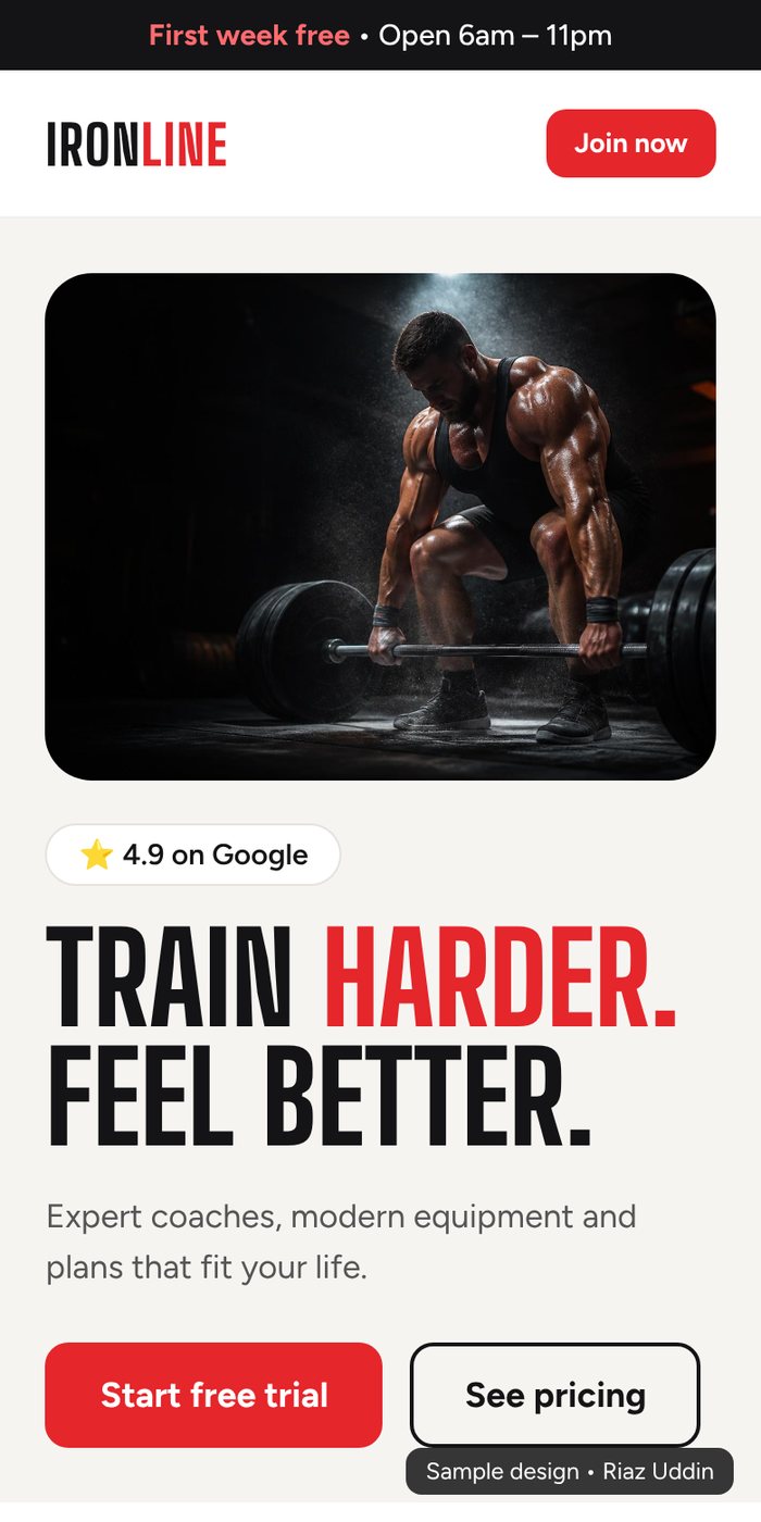 Ironline gym website on a phone