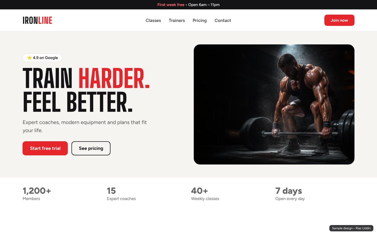 Ironline gym website, desktop view