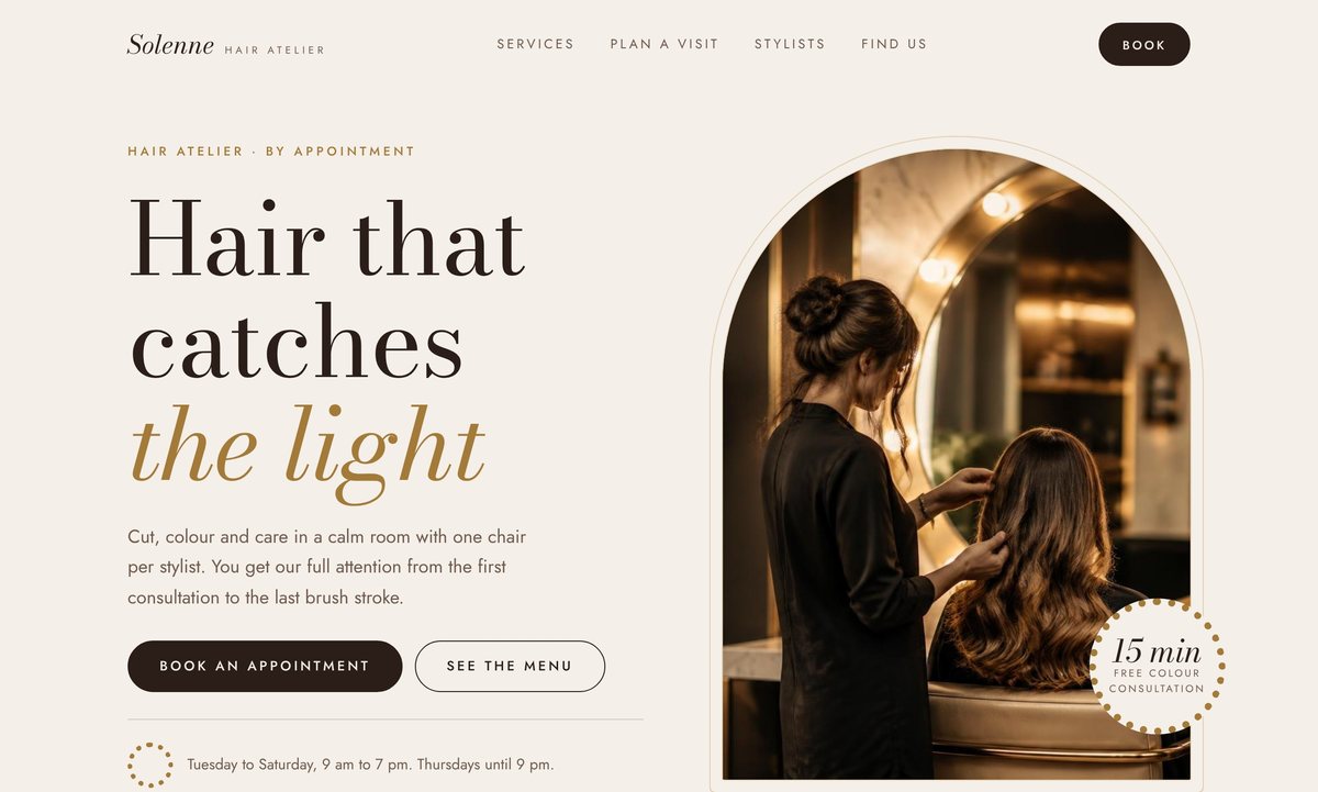 Solenne salon website hero